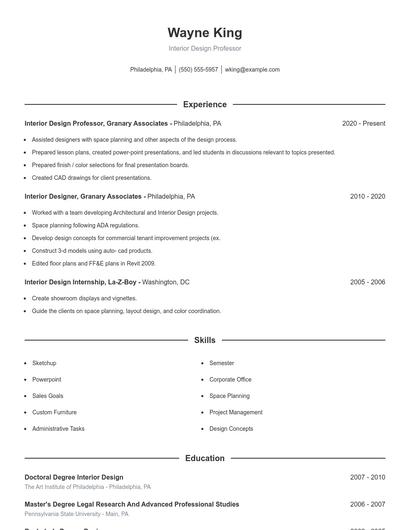 Interior Design Professor Resume