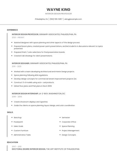 Interior Design Professor Resume
