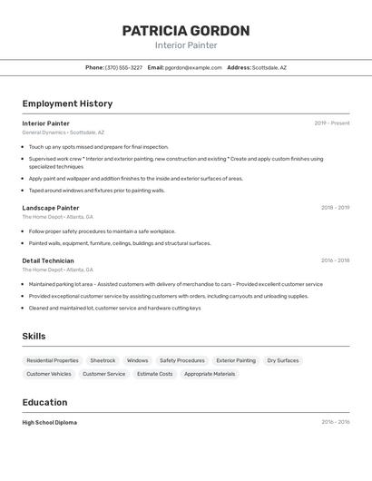 Interior Painter Resume