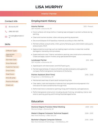 Interior Painter Resume