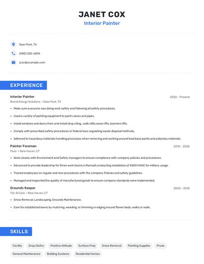 Interior Painter Resume