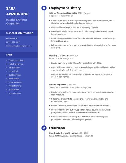 Interior Systems Carpenter Resume