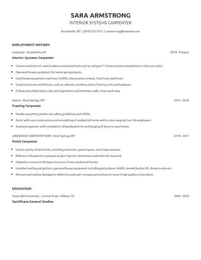 Interior Systems Carpenter Resume