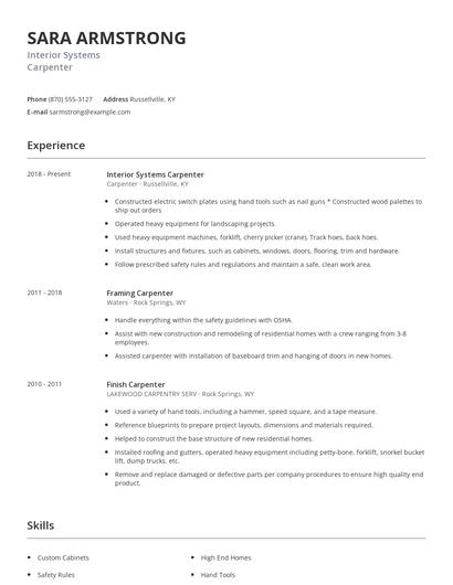 Interior Systems Carpenter Resume