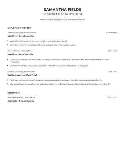 Interlibrary Loan Specialist Resume
