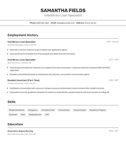 Interlibrary Loan Specialist Resume