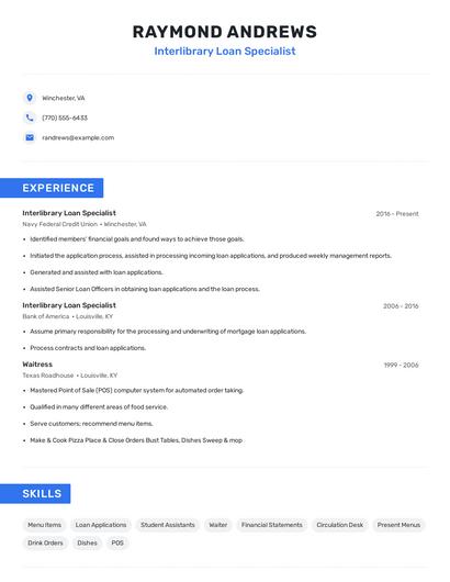Interlibrary Loan Specialist Resume
