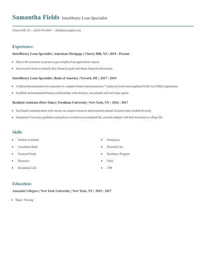 Interlibrary Loan Specialist Resume