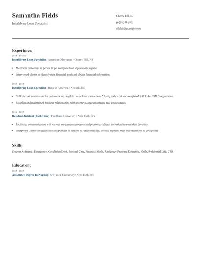 Interlibrary Loan Specialist Resume