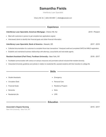 Interlibrary Loan Specialist Resume