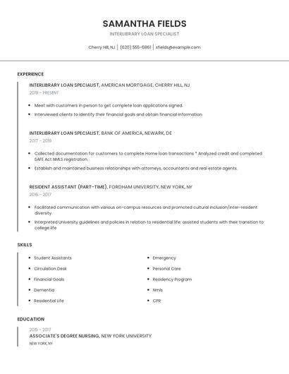 Interlibrary Loan Specialist Resume