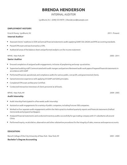 Internal Auditor Resume