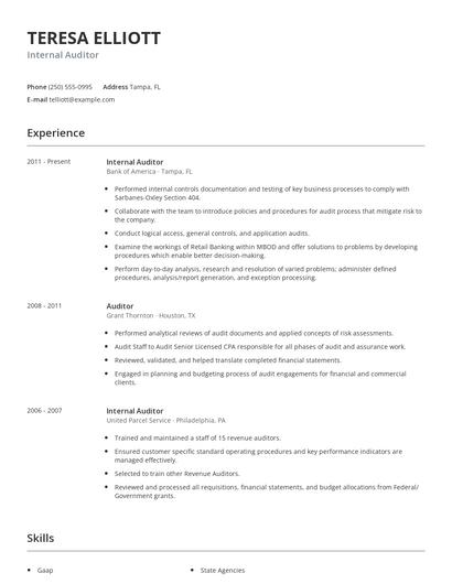 Internal Auditor Resume