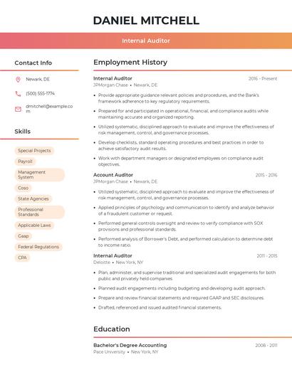 Internal Auditor Resume