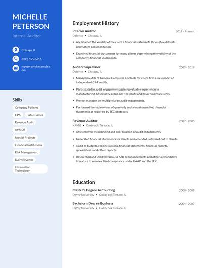 Internal Auditor Resume