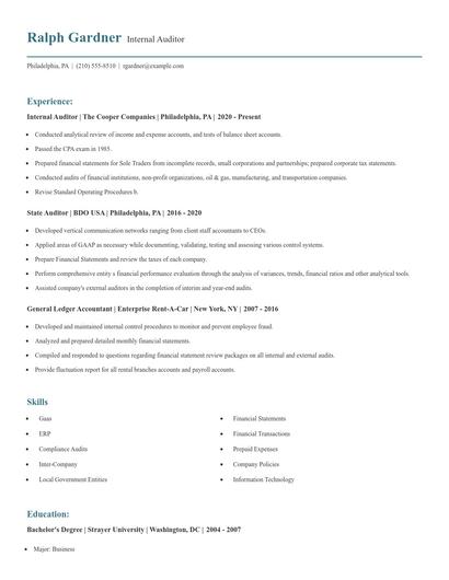 Internal Auditor Resume