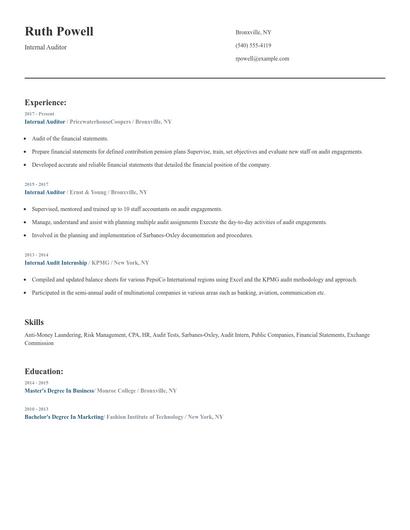 Internal Auditor Resume