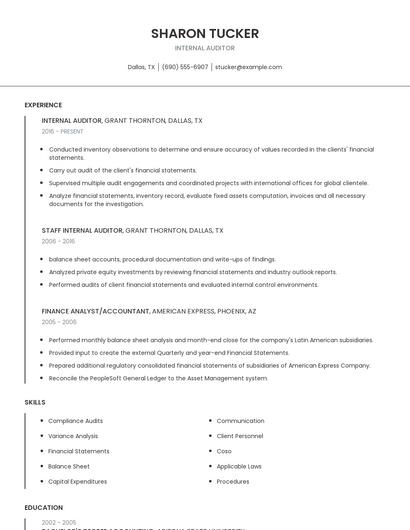 Internal Auditor Resume
