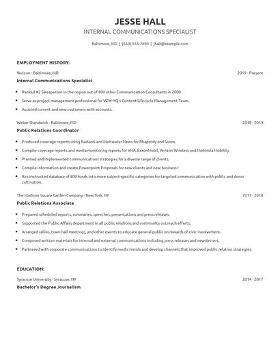Internal Communications Specialist Resume