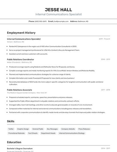 Internal Communications Specialist Resume