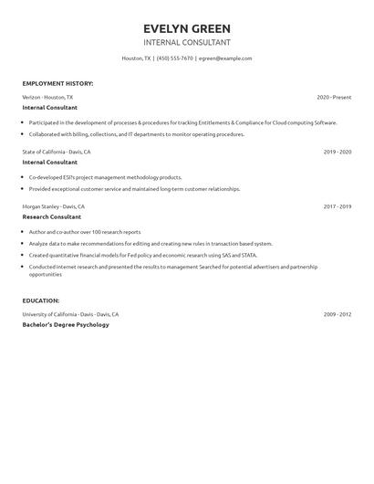 Internal Consultant Resume