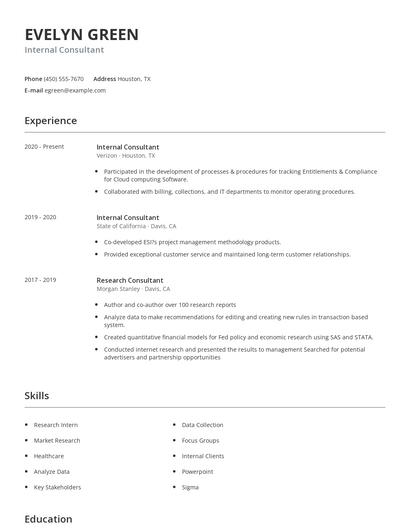 Internal Consultant Resume