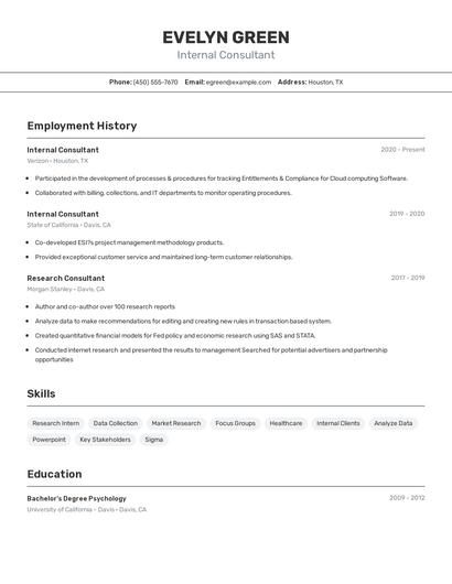 Internal Consultant Resume