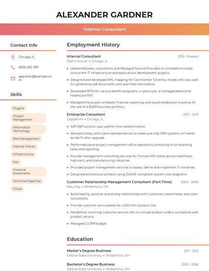Internal Consultant Resume