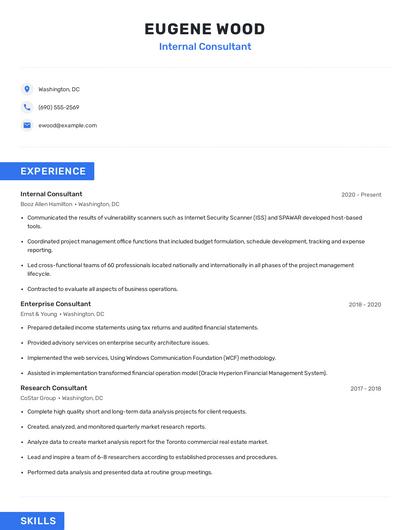 Internal Consultant Resume