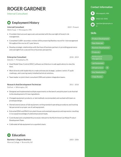 Internal Consultant Resume
