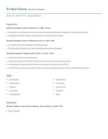 Internal Consultant Resume