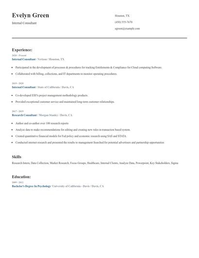 Internal Consultant Resume