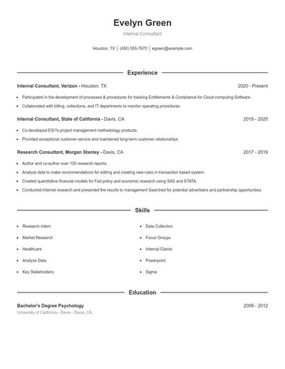 Internal Consultant Resume