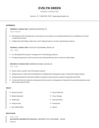 Internal Consultant Resume
