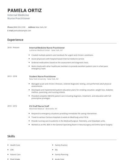 Internal Medicine Nurse Practitioner Resume