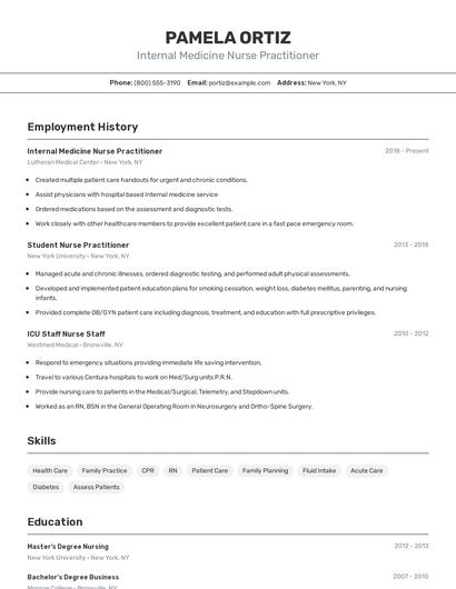 Internal Medicine Nurse Practitioner Resume