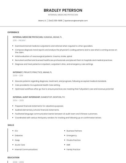 Internal Medicine Physician Resume