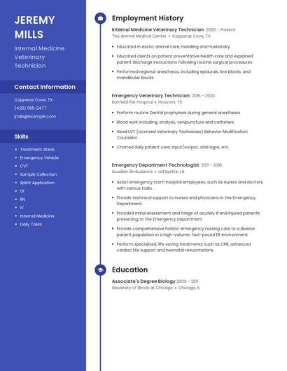 Internal Medicine Veterinary Technician Resume