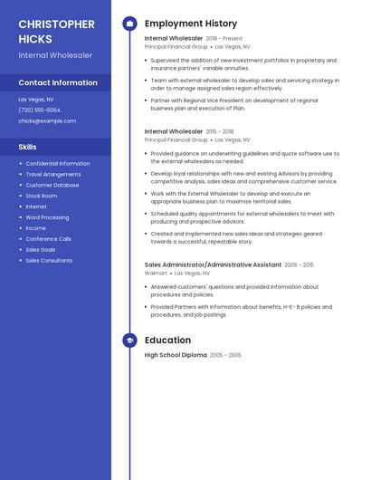 Internal Wholesaler Resume