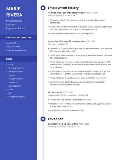 International Account Representative Resume