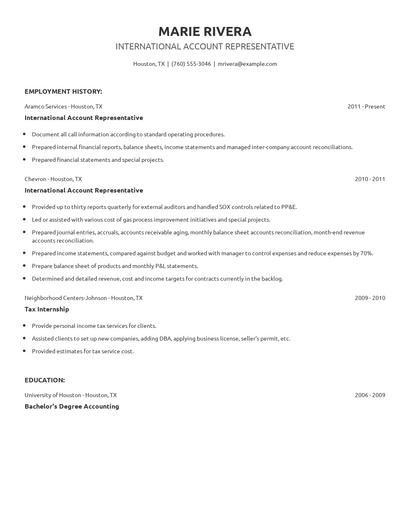 International Account Representative Resume
