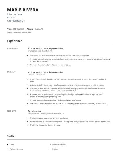 International Account Representative Resume