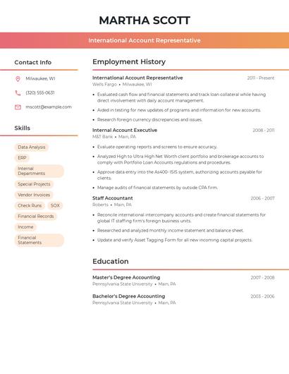 International Account Representative Resume