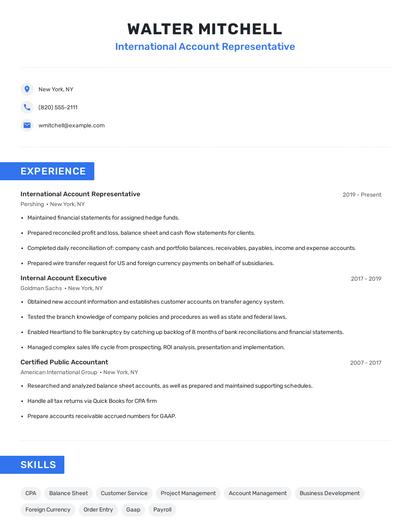 International Account Representative Resume