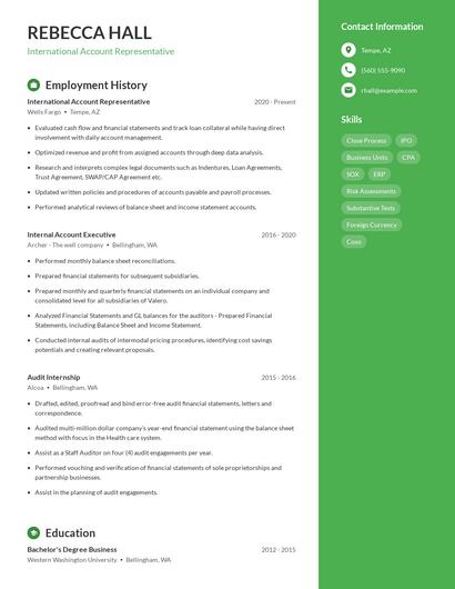 International Account Representative Resume