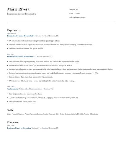 International Account Representative Resume