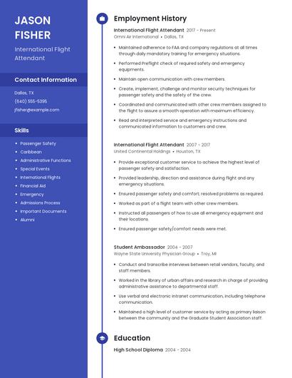 International Flight Attendant Resume