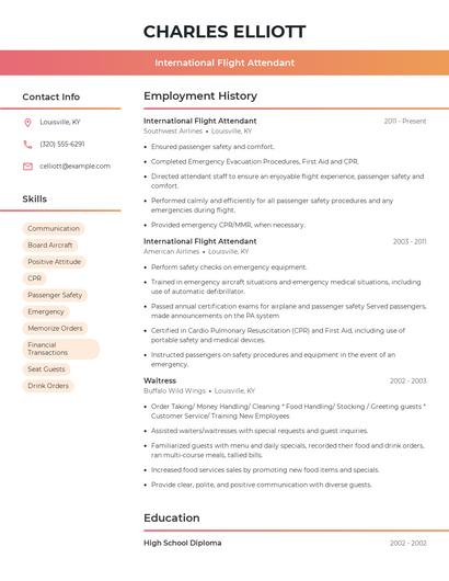 International Flight Attendant Resume