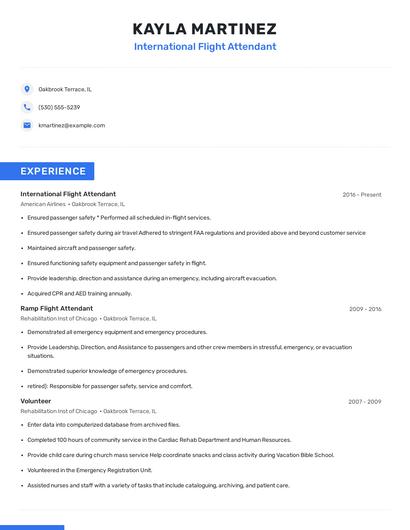International Flight Attendant Resume