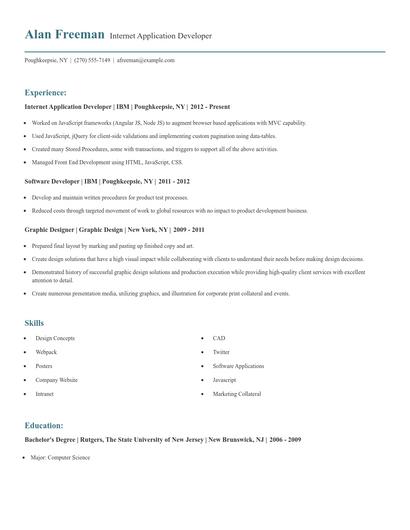 Internet Application Developer Resume